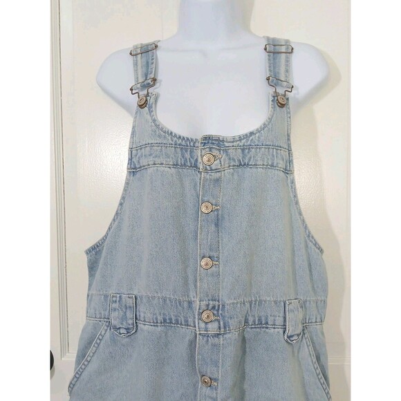 Free People We The Free Denim Pinafore Dress Light Wash Button Front Mini Large - Picture 4 of 16